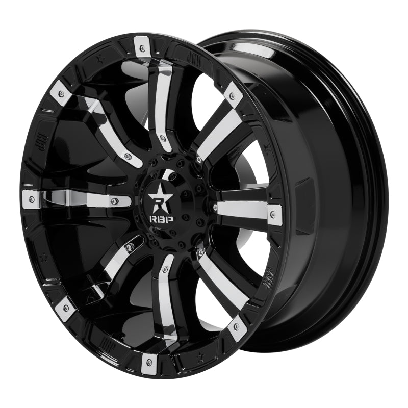 RBP 94R 20x10 6x139.7 BP / 5.5 BS 0mm Offset 78mm CB (Hub Centric) Black w/Chrome Inserts Wheel