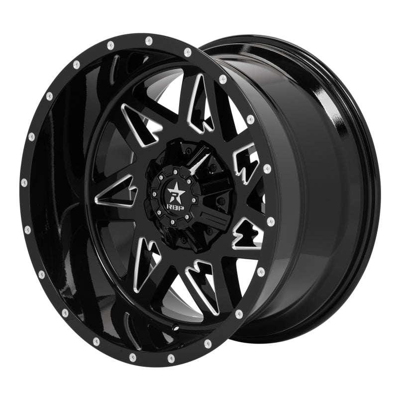 RBP 71R Avenger 22x12 6x139.7 BP / 4.75 BS / -44mm Offset 78mm CB Gloss Black Machined Grooves Wheel
