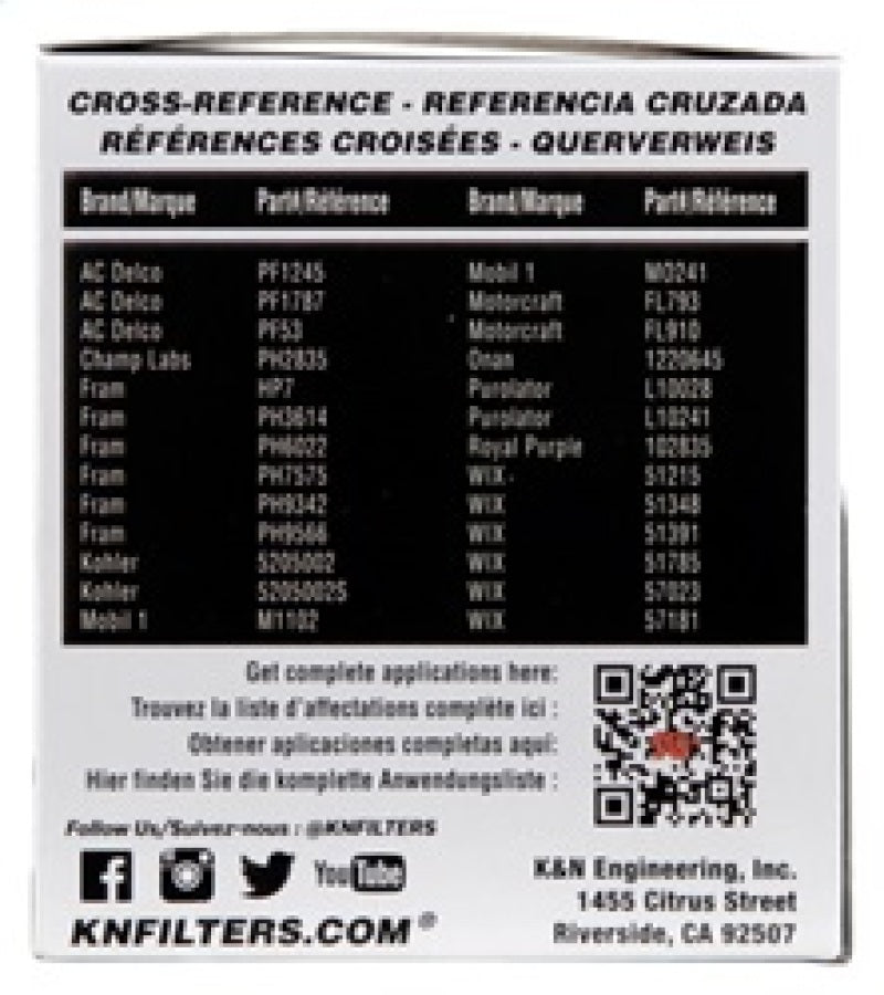 K&N Oil Filter for Saab / Plymouth / Dodge / Suzuki / Chrysler / Toyota / Lexus 3in OD x 3.75in H