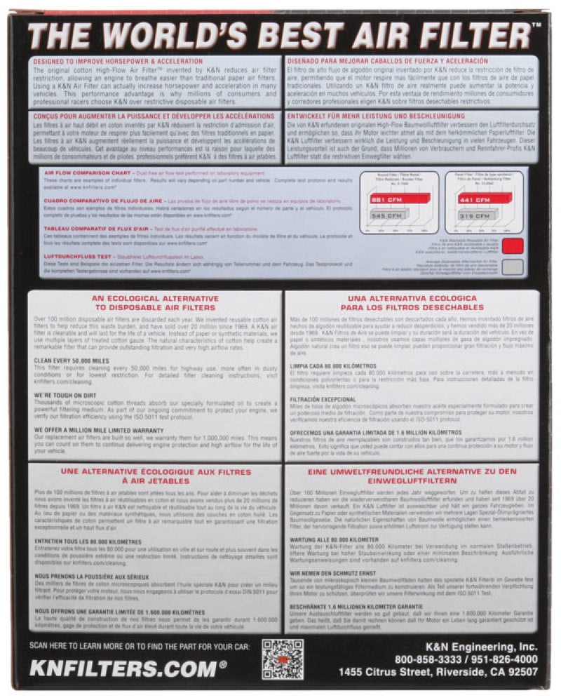 K&N Replacement Air Filter 99-08 Fiat Multipla L4 1.6L / 03-08 Infiniti FX45 V8 4.5L