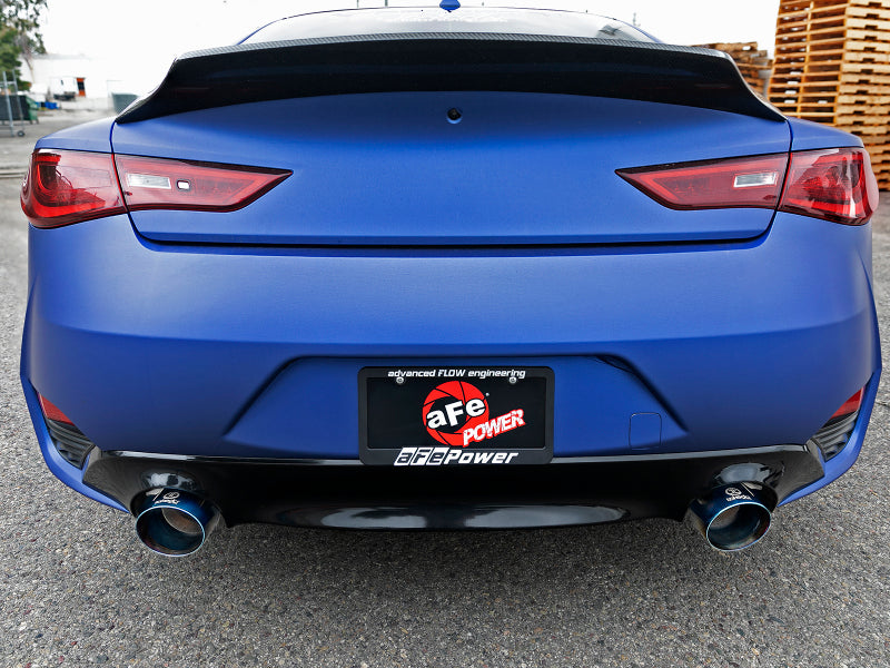 aFe POWER Takeda 2.5in 304 SS Axle-Back Exhaust w/ Blue Flame Tips 17+ Infiniti Q60 V6-3.0L (tt)