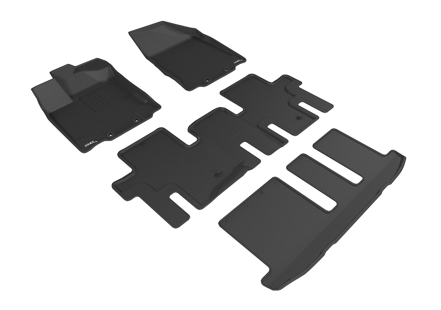 3D MAXpider |  2013 2020 INFINITI QX60/ JX KAGU 1ST ROW 2ND ROW 3RD ROW Floormats - BLACK - Carbon Fiber Embossed Pattern